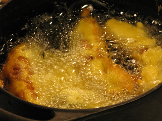 Deep frying the corn sausages